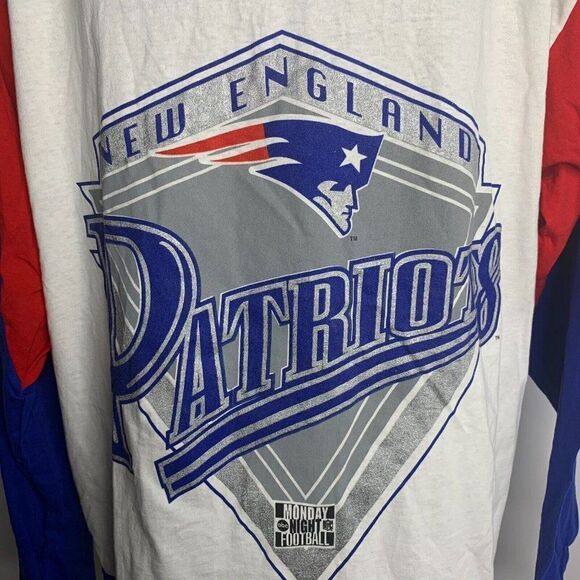 Vintage 90s Mens NFL Patriots T Shirt XL White Long Sleeve Monday Night Football - Picture 3 of 9